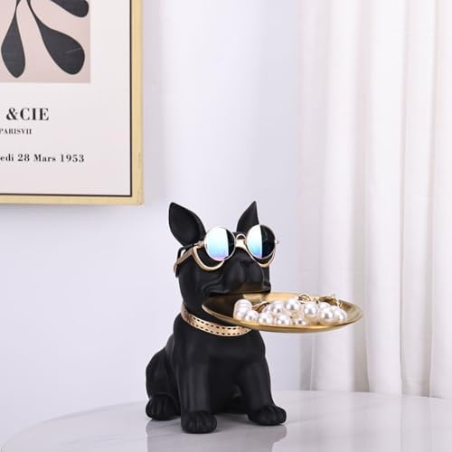 Resin Black Bulldog Tray Statue for Keys and Jewelry