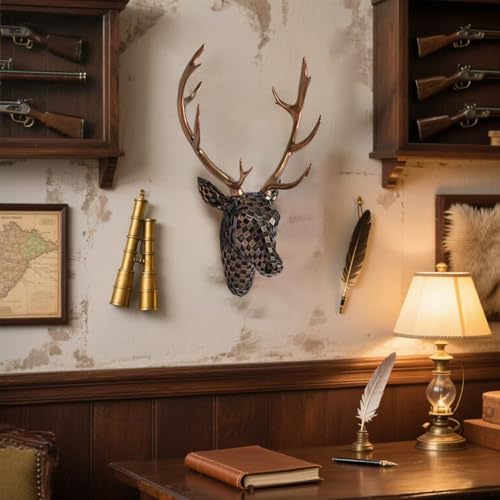 Rekeell Decorative Mosaic Deer Head Wall Sculpture with Bronze Antlers