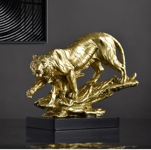 Golden Resin Tiger Statue Figurine for Home Office Decor