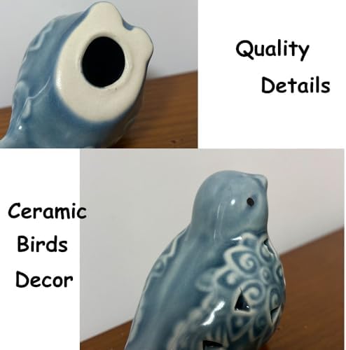 Ceramic Blue Birds Statues for Home Office Decor