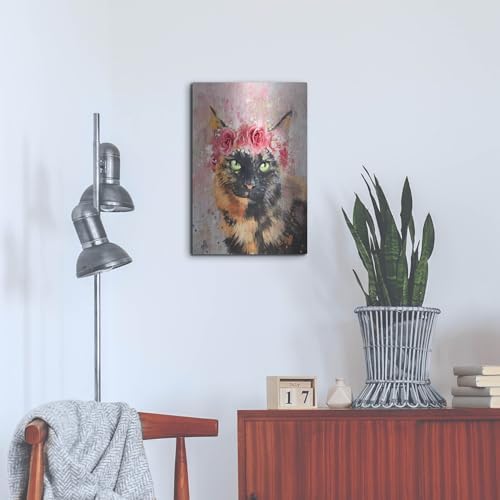 Flower Crown Calico Cat 5 Metal Wall Art