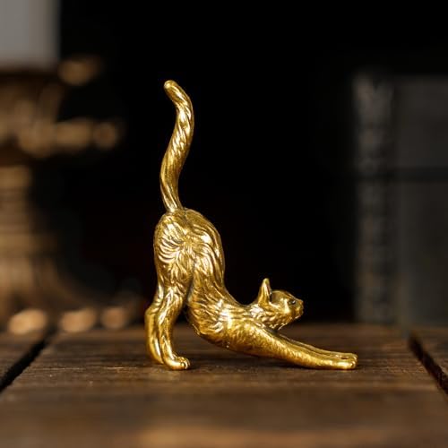 CHOVY Retro Seductive Cat Sculpture Solid Brass Art