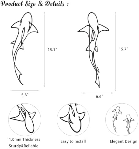 Metal Fish Wall Decor Set of 2 Nautical Shark Design