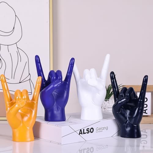 Qianling 77 Inch Blue Resin Rock On Hand Statue
