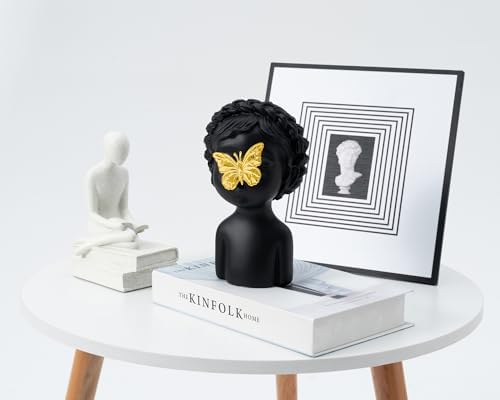 Black Girl Bust Statue with Golden Butterfly
