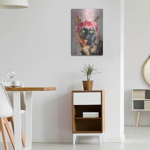 Flower Crown Calico Cat 5 Metal Wall Art