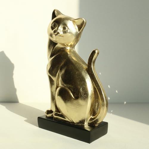 Lukitas Sitting Cat Figurine Gold Silver Mosaic Statue
