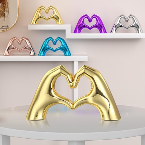 Gold Heart Hands Sculpture for Home Decor