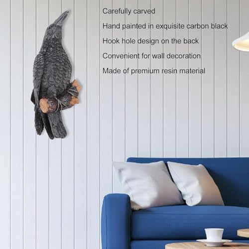 Cyrank Resin Raven Statue Black Wall Mountable Decor