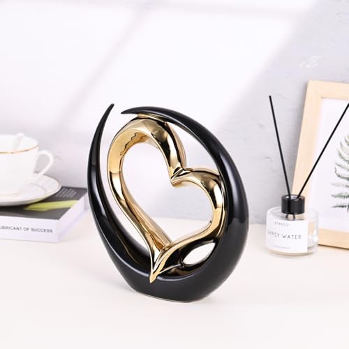 Ceramic Black Double Heart Statue - Elegant Wedding Decor