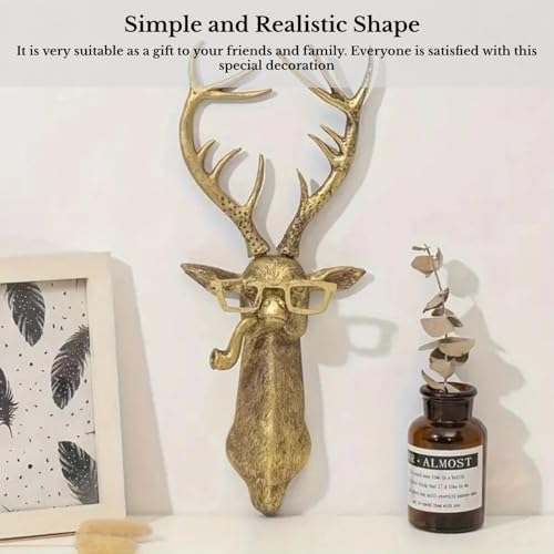 DAUERHAFT Deer Head Wall Sculpture with Glasses and Pipe