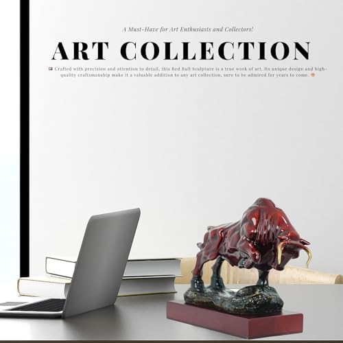 126 Inch Red Bronze Bull Sculpture with Wooden Base