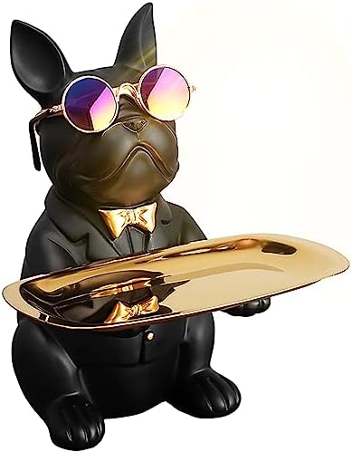 French Bulldog Statue with Gold Tray Home Decor