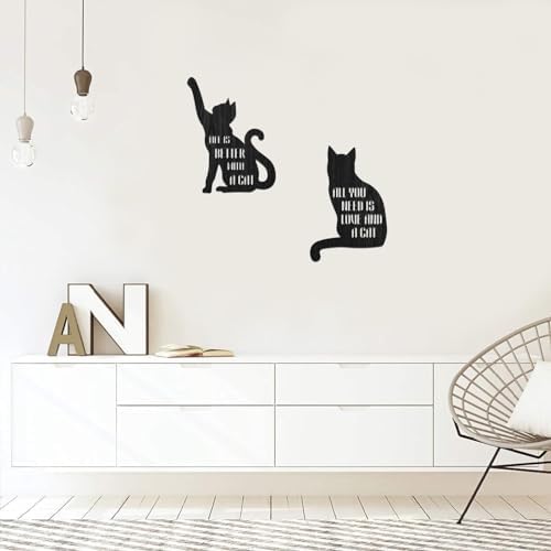 PLIGREAT 2 Pcs Cat Shape Wood Wall Art Decor