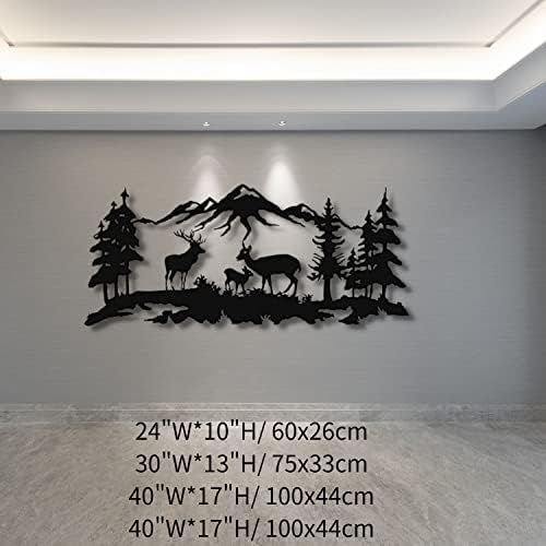 Black Metal Wall Art with Forest Deer Family Design