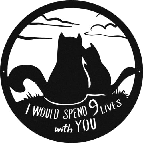 Cat 9 Lives - Black Metal Wall Art 15x15