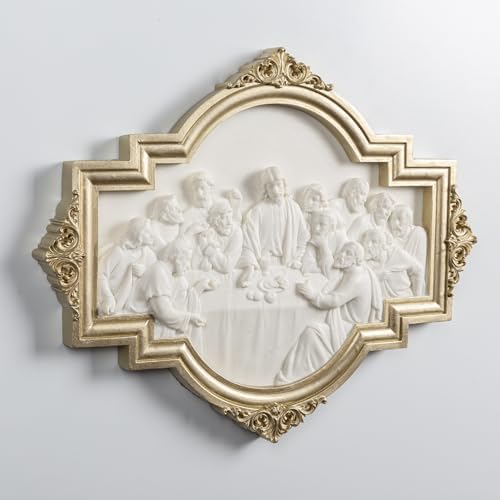 ShineOnAngel Last Supper Wall Sculpture Renaissance Style Gold Framed Relief Wall Art