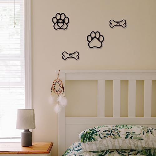 INFUNLY 4 Piece Dog Wall Art - Paw and Bone Decor