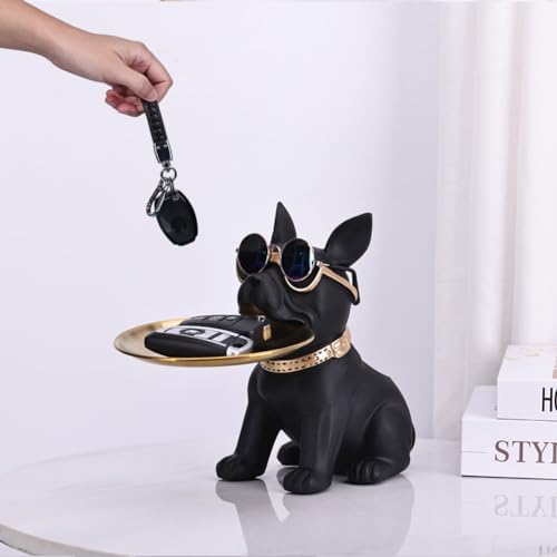 Resin Black Bulldog Tray Statue for Keys and Jewelry