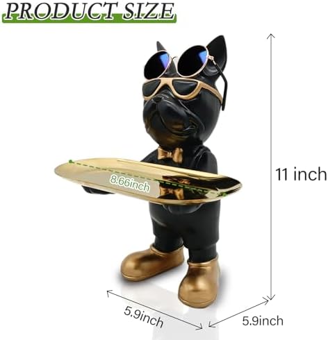 Bulldog Tray Statue Key Holder Decor Black