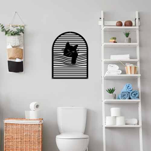 Pinetree Art Black Cat Wall Sculpture Bathroom Decor