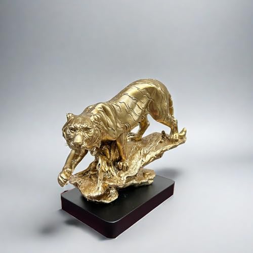 Golden Resin Tiger Statue Figurine for Home Office Decor
