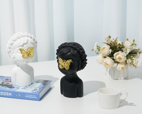 Black Girl Bust Statue with Golden Butterfly