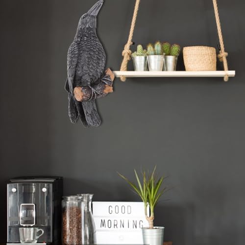 Cyrank Resin Raven Statue Black Wall Mountable Decor