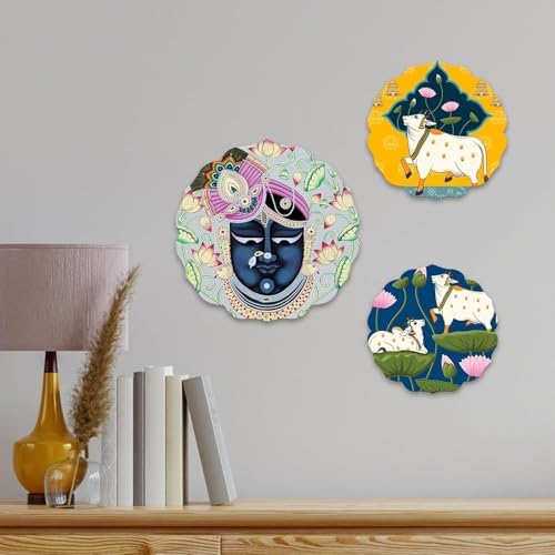 Decorative Wooden Wall Hanging with Pichwai Art