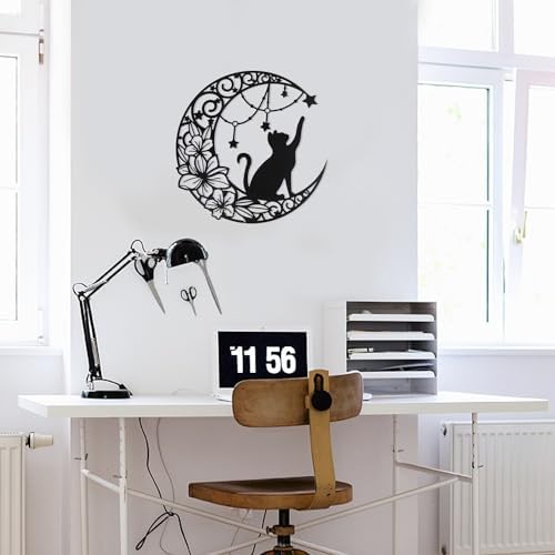 30 cm Black Metal Wall Art Cat Moon Stars Decoration