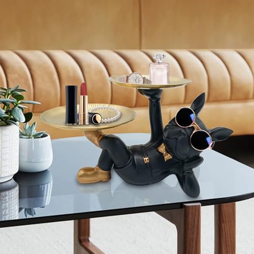 Black Resin Bulldog Decor Sculpture Statue