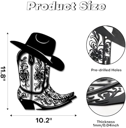 Rajukit Metal Western Cowgirl Boot Wall Decor Black