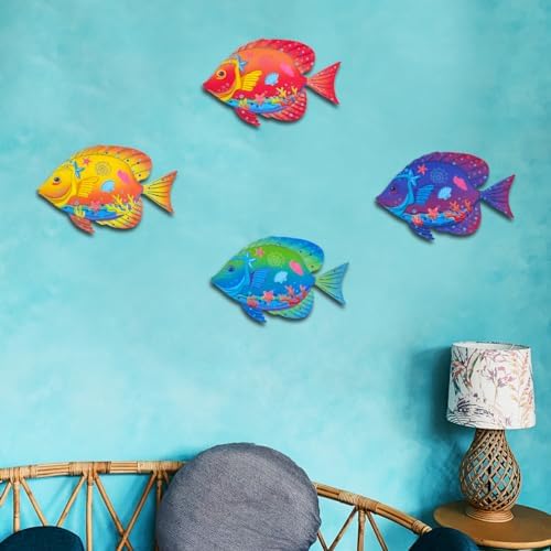 Oraytteo 4pc Metal Sea Fish Wall Decor Set