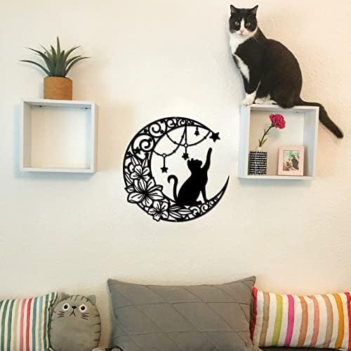 NBEADS Cat and Moon Metal Wall Art Decor