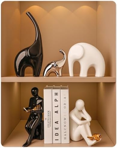 Set of 3 Modern Ceramic Elephant Statues