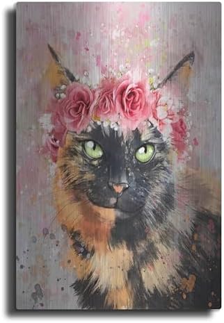 Flower Crown Calico Cat 5 Metal Wall Art