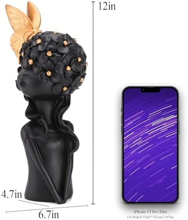 BRABUD Resin Girl Statue with Butterfly Black Sculpture