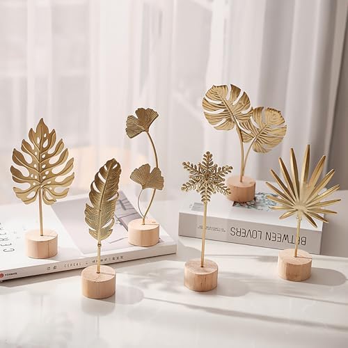 3PCS Gold Leaf Statues Modern Metal Art Sculptures with Base
