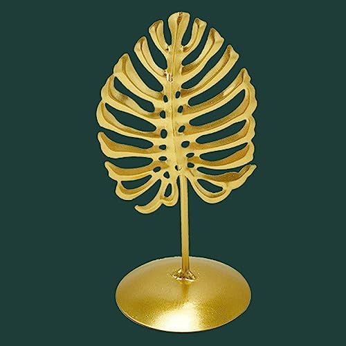 Golden Monstera Sculpture for Living Room Table Decor