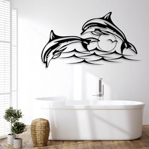 Coastal Metal Wall Art - Dolphin Sunset Sculpture