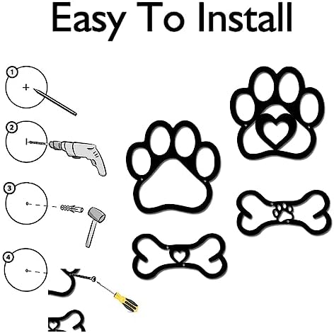 INFUNLY 4 Piece Dog Wall Art - Paw and Bone Decor