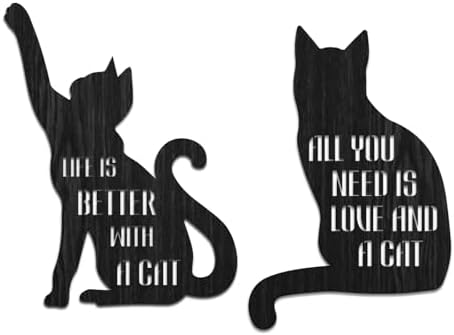 PLIGREAT 2 Pcs Cat Shape Wood Wall Art Decor