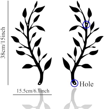 Yuzhuo 2 Pieces Black Metal Tree Leaf Wall Decor Sculptures
