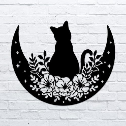 ORIGACH Black Cat and Moon Wall Art Sculpture
