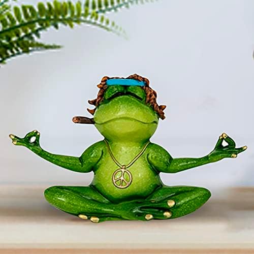 Meditating Yoga Frog Figurine Home Office Desk Decor