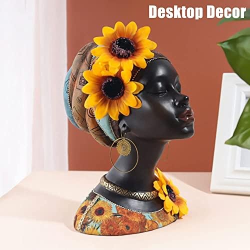 African Art Sunflower Girl Resin Bust Statue