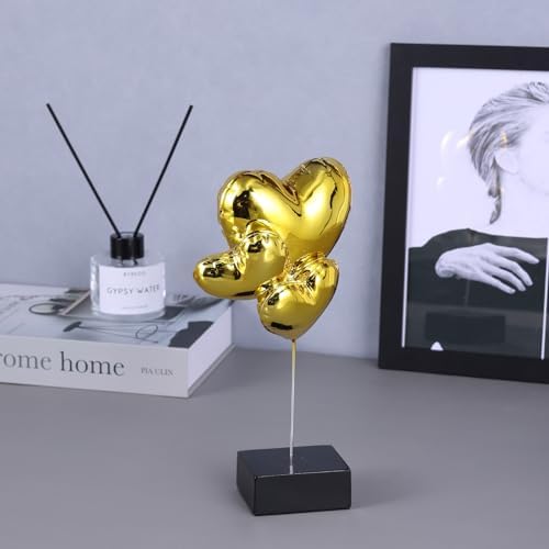 Modern Art Resin Balloon Heart Sculpture - Gold