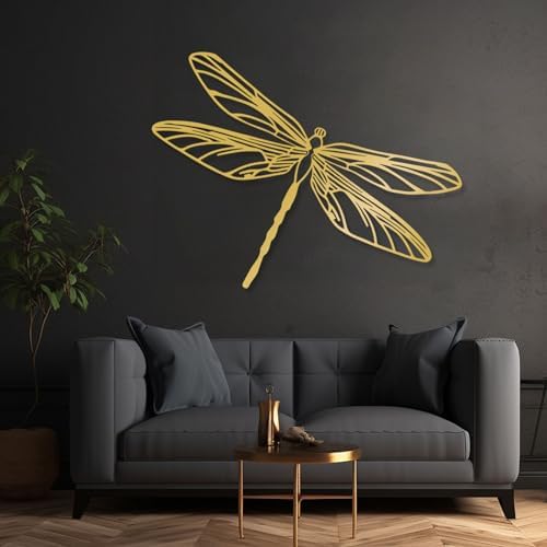 Cadeali Metal Dragonfly Wall Decor 30x19 Inch Gold