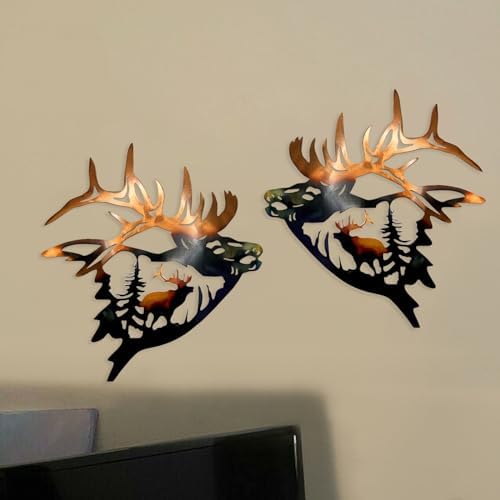 WIBOTA 2pc Outdoor Plaques Wall Art Elk Decor