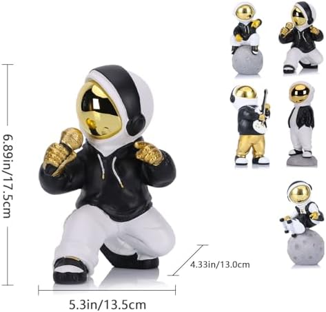 Hip-Hop Astronaut Figurine Black Gold Statue